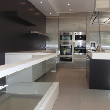 Kitchen, Appliance Wall, Black and White, Recessed Lighting