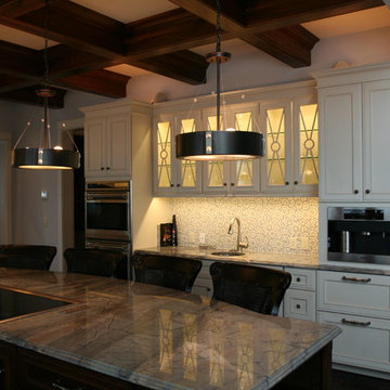 Kitchen area with coffered ceiling