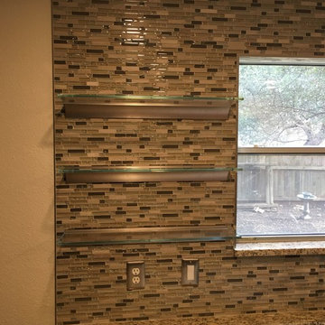 Kitchen Backsplash - Linear Mosaic and Glass with Santa Cecilia Granite Counter