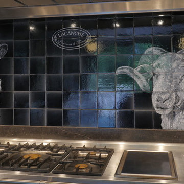Kitchen backsplash tile panels with cow and sheep