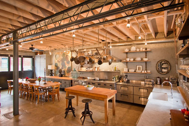 Urban open plan kitchen in DC Metro with a belfast sink.