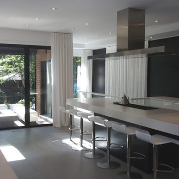 Kitchen, Black Patio Doors, White and Black, Modern Kitchen Design