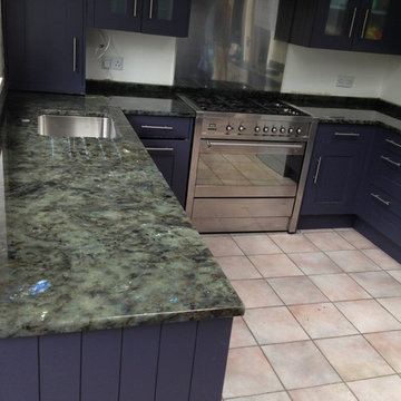 Kitchen counterops in Labradorite Green Blue granite 30mm
