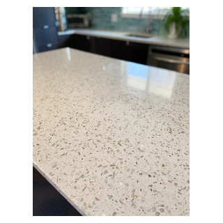 Kitchen countertops featuring Curava recycled glass surfaces in Savaii ...