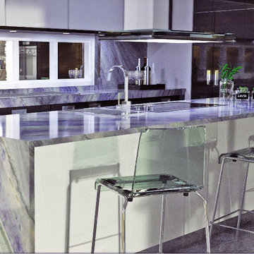 Kitchen Design - Azul Imperial Granite - Kitchen island, countertops, backsplash