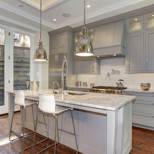 75 Beautiful Kitchen With Gray Cabinets And Glass Tile Backsplash Pictures Ideas August 2021 Houzz