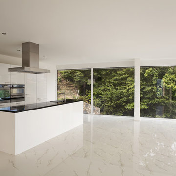 Kitchen Design With Calacatta Gold Marble Floor Tiles