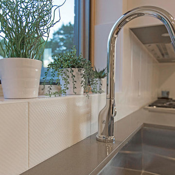 Kitchen Details | White Tile Backsplash Chrome Sink