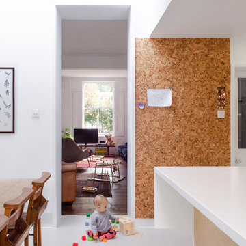 Kitchen dining room with cork wall