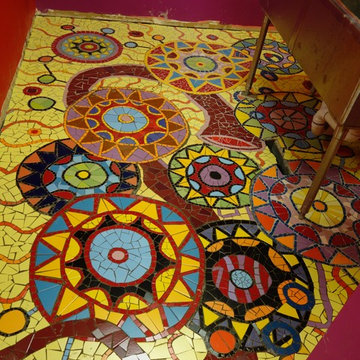 Kitchen floor mosaic installation.