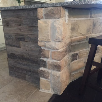 Kitchen Island Stone face and Shiplap sides