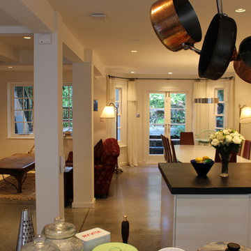 Kitchen Island with the Dining Room and Home Cinema in the background