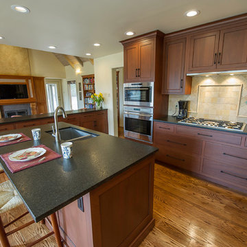 Kitchen-Mahogany Cabinets with Black Pearl Leathered Countertop