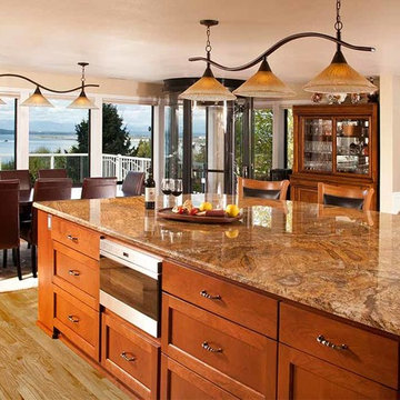 Kitchen Remodel - large granite island & glass elevator