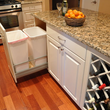Kitchen Remodel, white cabinets, tile backsplash, undercabinet lighting, island