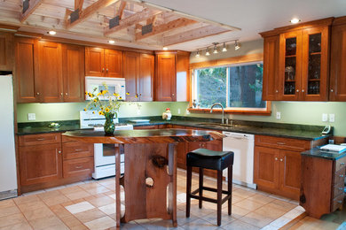 Kitchen remodel with exposed trusses