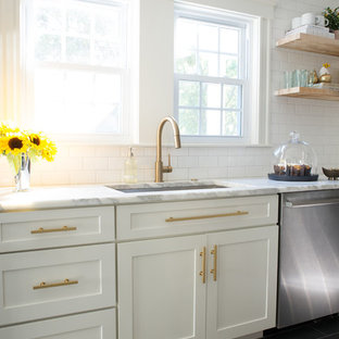 75 Most Popular White Kitchen with Slate Floors Design ...