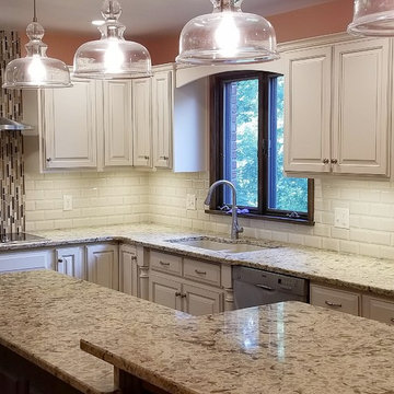 Kitchen Renovation, White Cabinetry with Glaze and Cherry Island