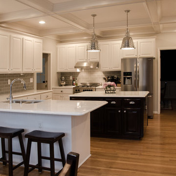 Kitchen total makeover with cabinet refinishing & coffered ceiling