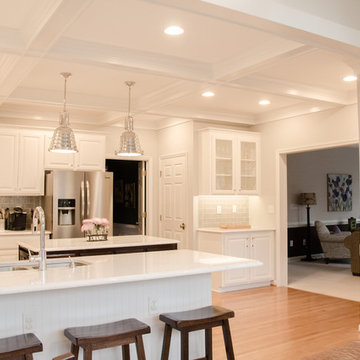 Kitchen total makeover with cabinet refinishing & coffered ceiling