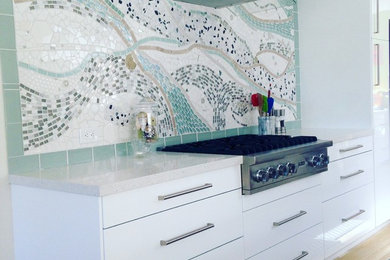 KITCHEN WALL MOSAIC ENTITLED"  TIDES & CURRENTS" 2016 BY DARCY ROBERTS