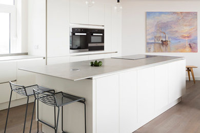 Inspiration for a medium sized contemporary single-wall open plan kitchen in London with an island.