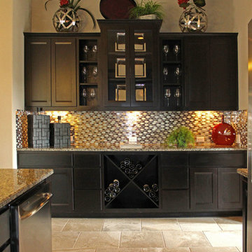 Kitchen with black contemporary combination frame cabinet doors