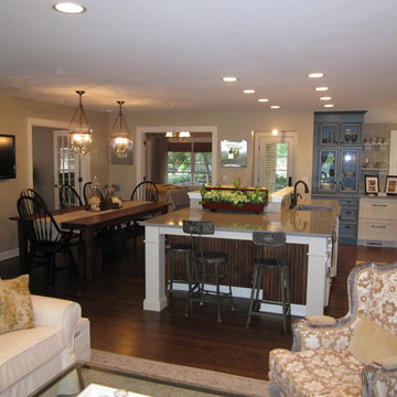 Kitchen with Blue Cabinets Features Unique Layout