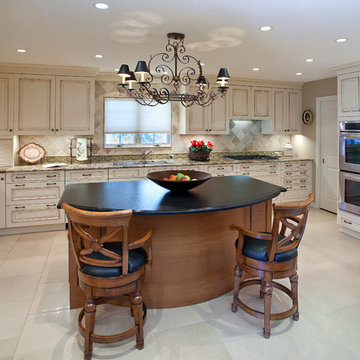 Kitchen with Brown Seating Island