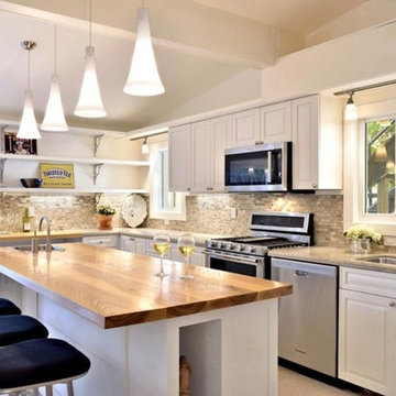 Kitchen with custom Ash island countertop