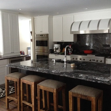 Kitchen with granite backsplash