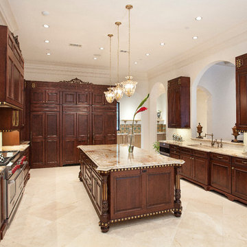 Kitchen with Large Island and Gold Details