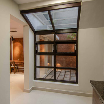 Kitchen with Skylight and view to courtyard