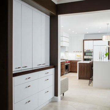 Kitchen with White and Walnut Cabinets