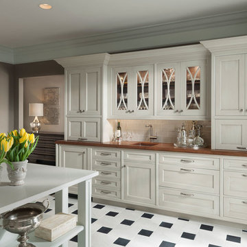 Kitchen with White Cabinets & Dark Wood Island