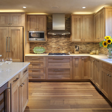 Kitchen with Wooden Tile Backsplash