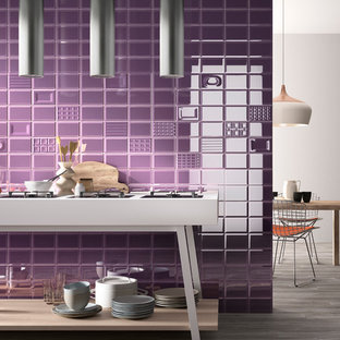 Design ideas for a modern kitchen in Denver with porcelain floors.