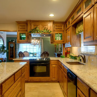 75 Beautiful Yellow Kitchen With Medium Tone Wood Cabinets ...