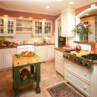 Traditional kitchen appliance - Elegant kitchen photo in Other with an undermount sink, raised-panel cabinets, granite countertops, stainless steel appliances and an island