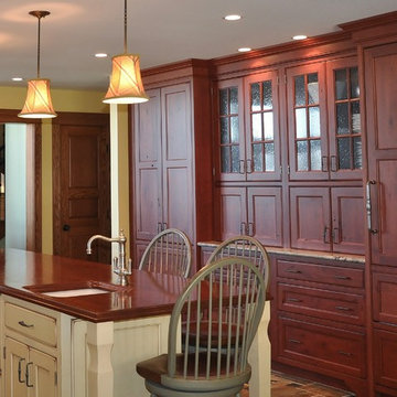 Knotted Cherry Kitchen with Painted Island