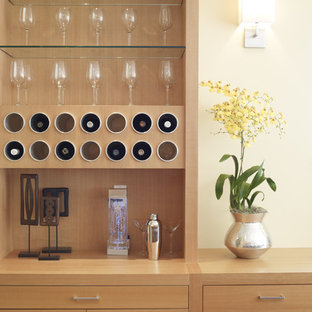 Contemporary kitchen designs - Example of a trendy kitchen design in San Francisco with wood countertops, flat-panel cabinets and light wood cabinets