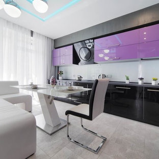 Mid-sized contemporary enclosed kitchen remodeling - Mid-sized trendy u-shaped enclosed kitchen photo in Yekaterinburg with purple cabinets and no island