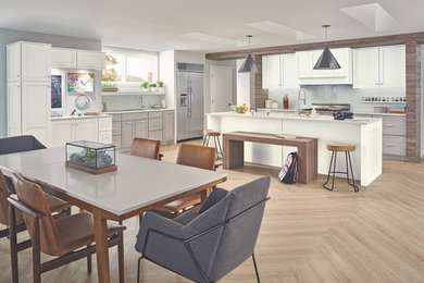 Inspiration for a kitchen remodel in Other with shaker cabinets, white cabinets and an island