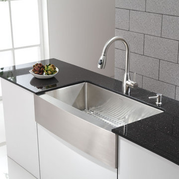 Kraus KHF200-36 apron-front sink with KPF2130 stainless steel faucet