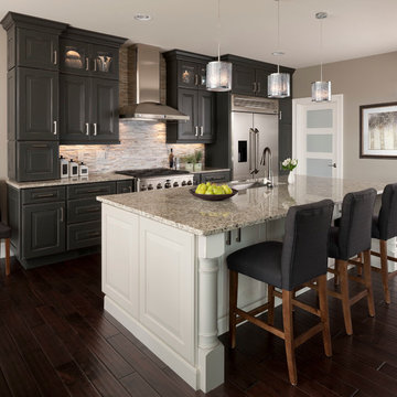 Gray And White Kitchens Houzz, White Kitchen Grey Hardwood Floors