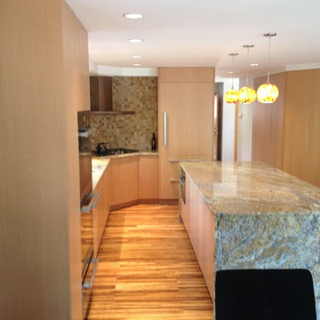 L shaped kitchen with 45degree corner , with island and pantry