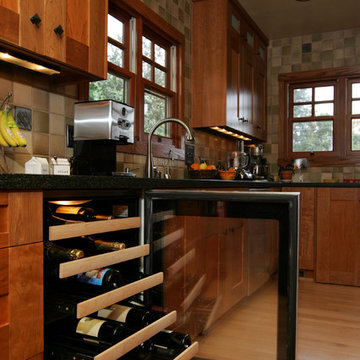 La Crescenta Asian Infused Craftsman Kitchen Remodel with wine cooler