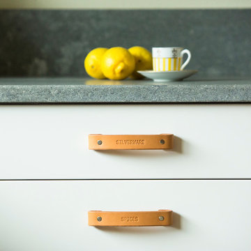 Labeled Leather Handles on Kitchen Drawers "The Tilikum"