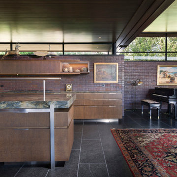 Lac La Belle - Modern Brick Lake Home Kitchen and Living Room Piano