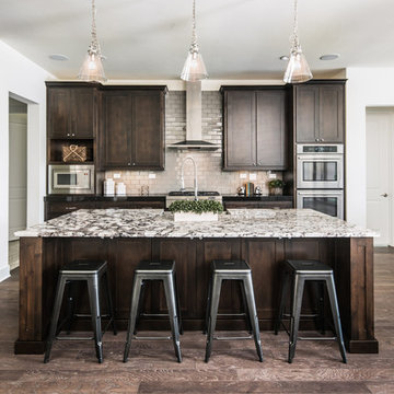 75 Kitchen With Brown Cabinets And, Grey Granite Countertops With Brown Cabinets